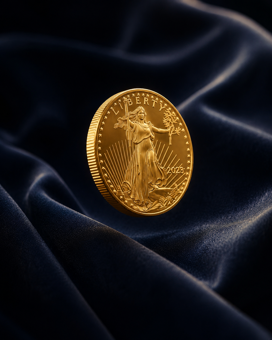 Pièce d'or d'investissement sur velours bleu nuit